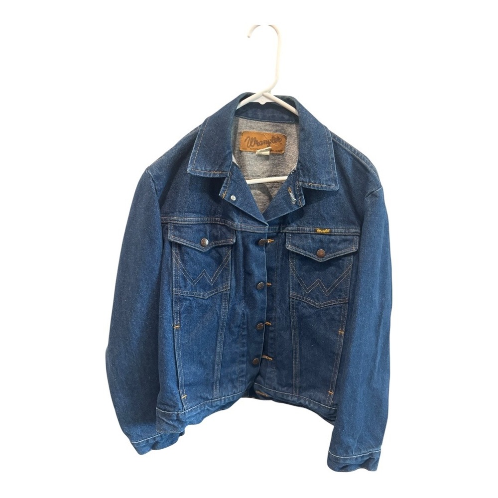 Vintage Wrangler Authentic Western Denim Jean Jacket USA Made Blue